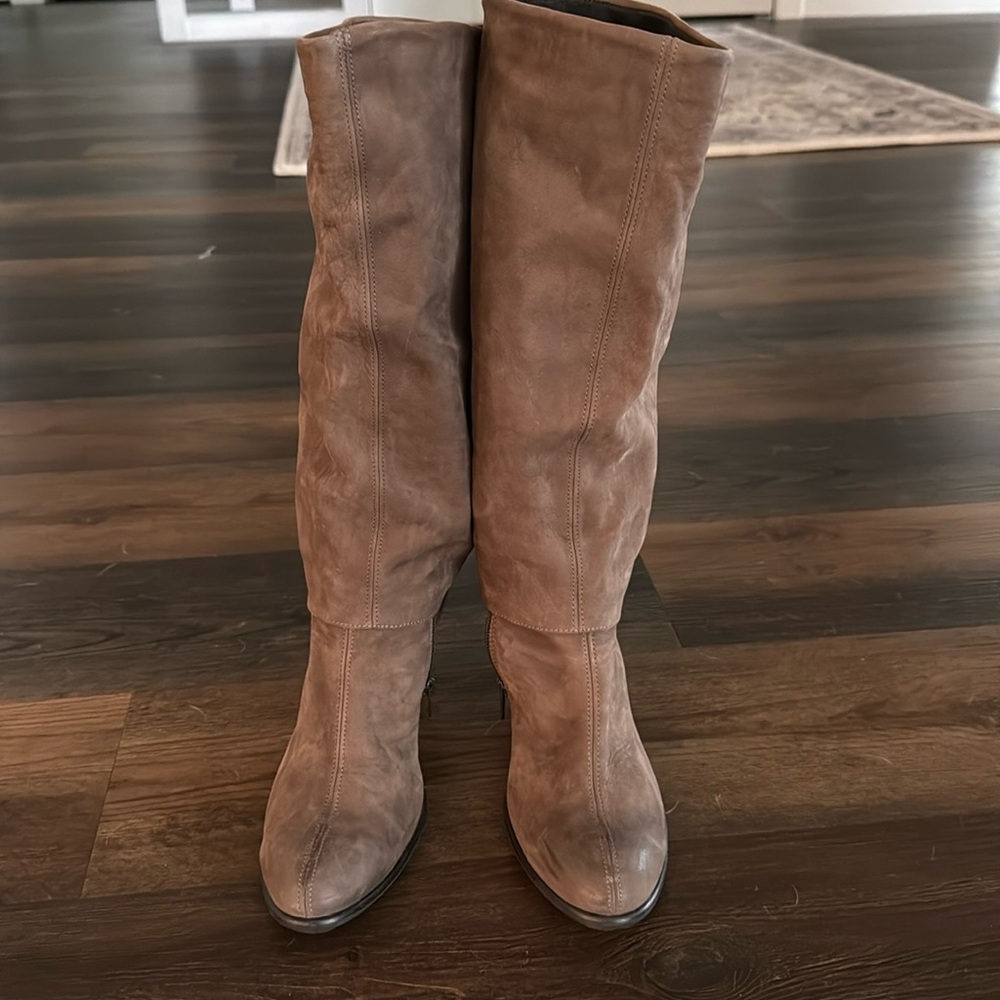 Paul Green Munchen Light Brown Tan Fold Over Suede Heeled Boot 9